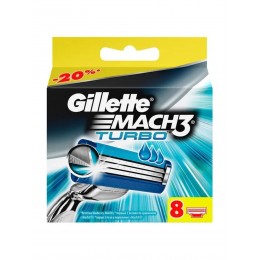 Сменные кассеты Gillette Mach 3 Turbo - 8шт/ картриджи для бритья/ Кассеты Gillette Mach3 Turbo 8 шт